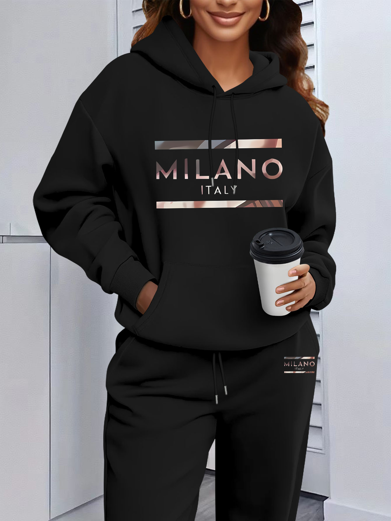 Winter Clothing Sale Women - Женский комплект: худи с принтом и