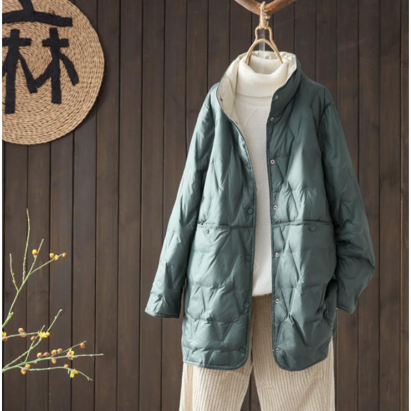 Puffer Jacket Women Down - Женская двусторонняя тонкая пуховая куртка с