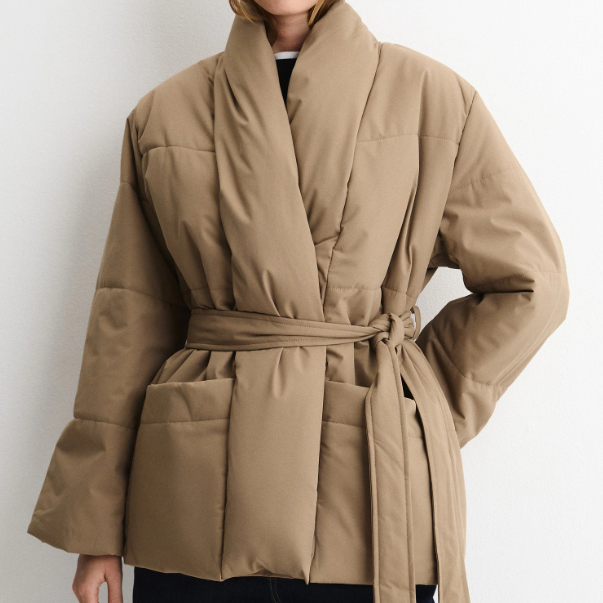 Puffer Jacket Women Down - Женский утепленный пуховик PUAL с поясом,
