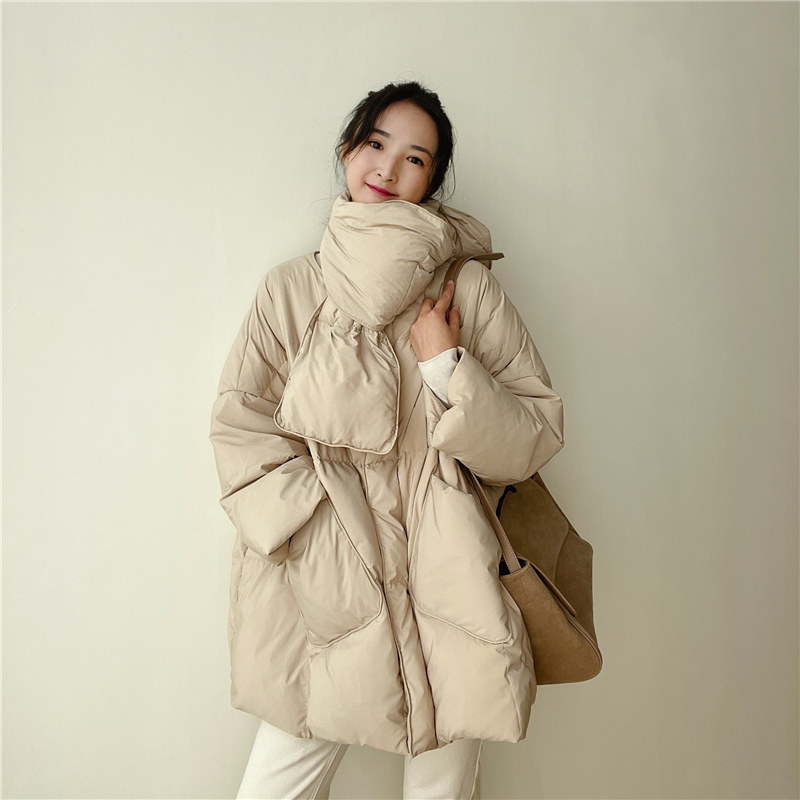 Puffer Jacket Women Down - Зимний теплый пуховик, шарф с капюшоном,